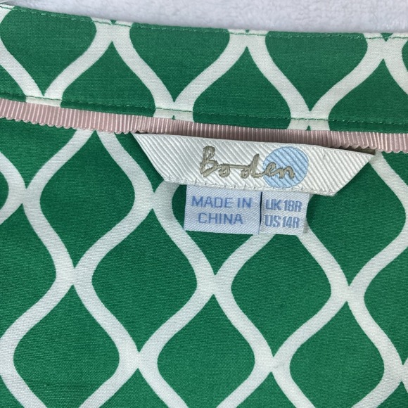 Boden Green Geo Faux Wrap Dress Sz 14 Green Short Sleeve Tradwife Preppy - Picture 4 of 14